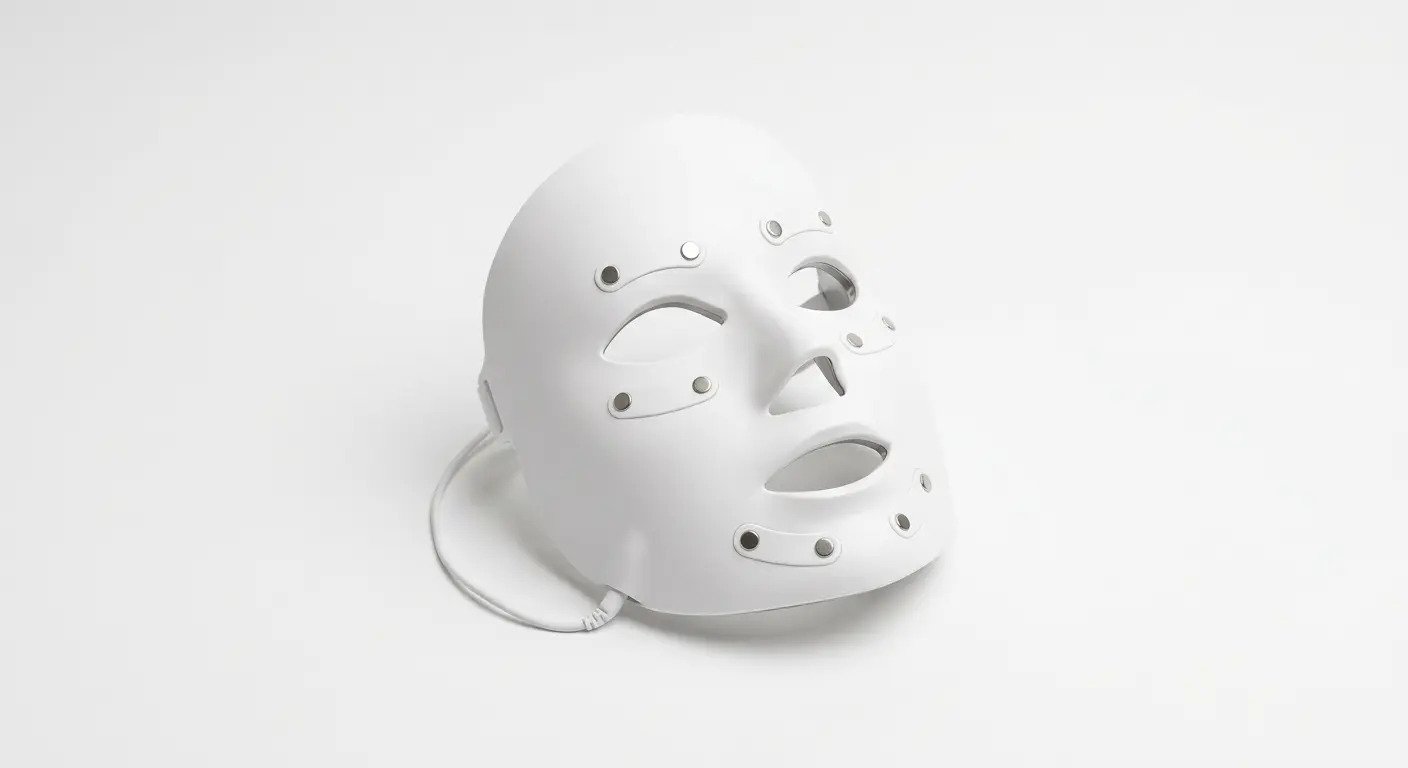 Close-up view of the Naraskin Lab microcurrent face mask showing its conductive surface
